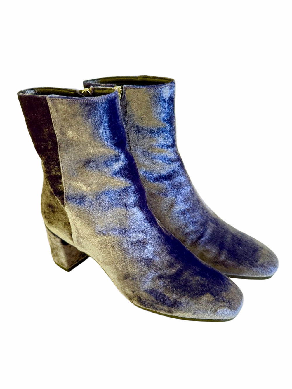 M.Gemi Corsa Velvet Ankle Boots Midnight Blue Gray Block Heel Italian Size US 8